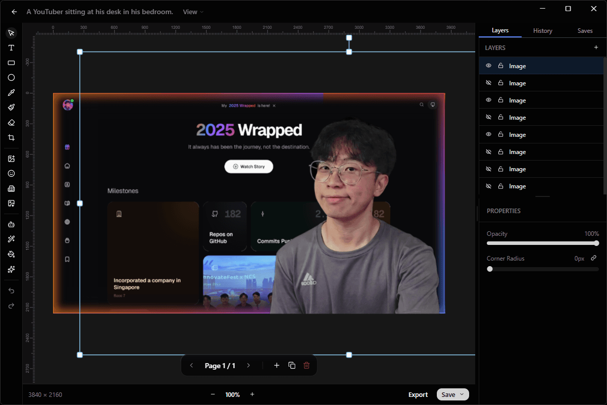 Backstage editor with a layered thumbnail open